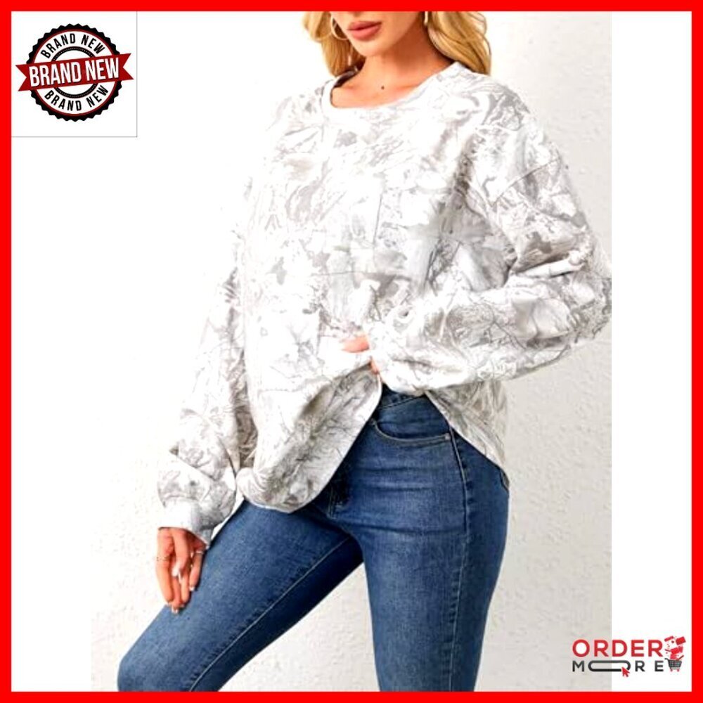 Oversized Fleece Crewneck Sweatshirt Camo Pullover Top Hunting Style - Picture 6 of 7